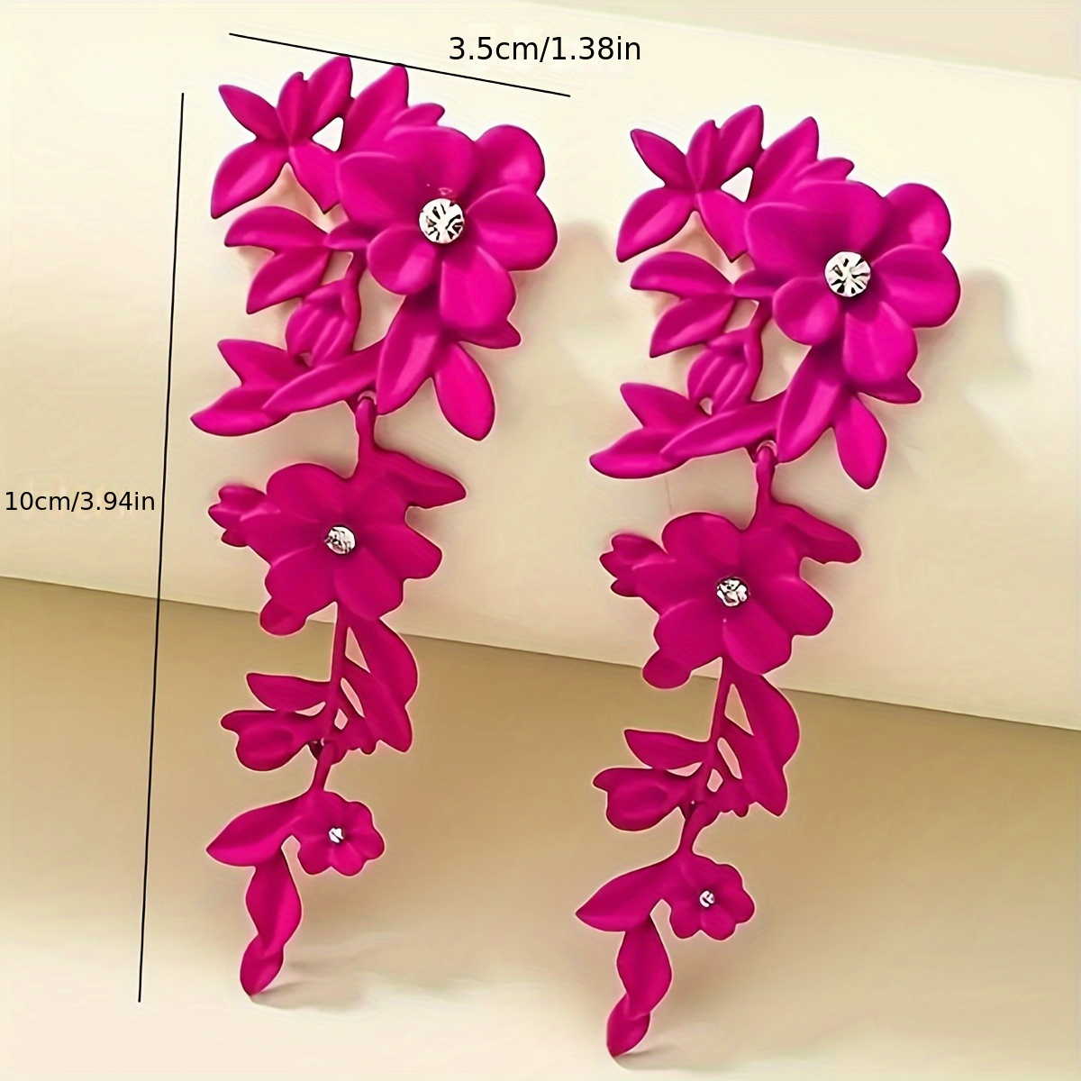 Pink Floral Dangle Earrings with Rhinestone Accents